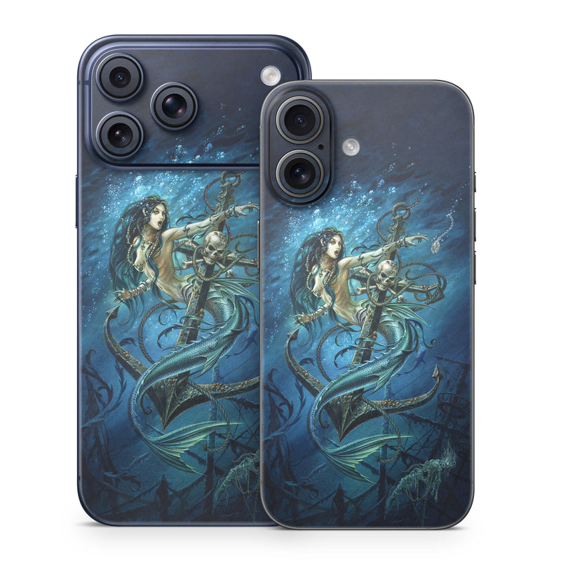 iPhone 17 Series Skin design of Mermaid, Cg artwork, Illustration, Fictional character, Art, Mythology, Mythical creature, Graphic design, with blue, green, white, black colors