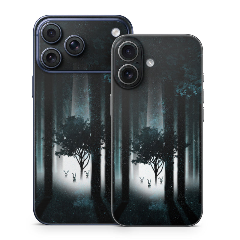 iPhone 17 Series Skin design of Darkness, Black, Nature, Tree, Natural environment, Forest, Atmosphere, Atmospheric phenomenon, Light, Natural landscape, with black, blue, white colors