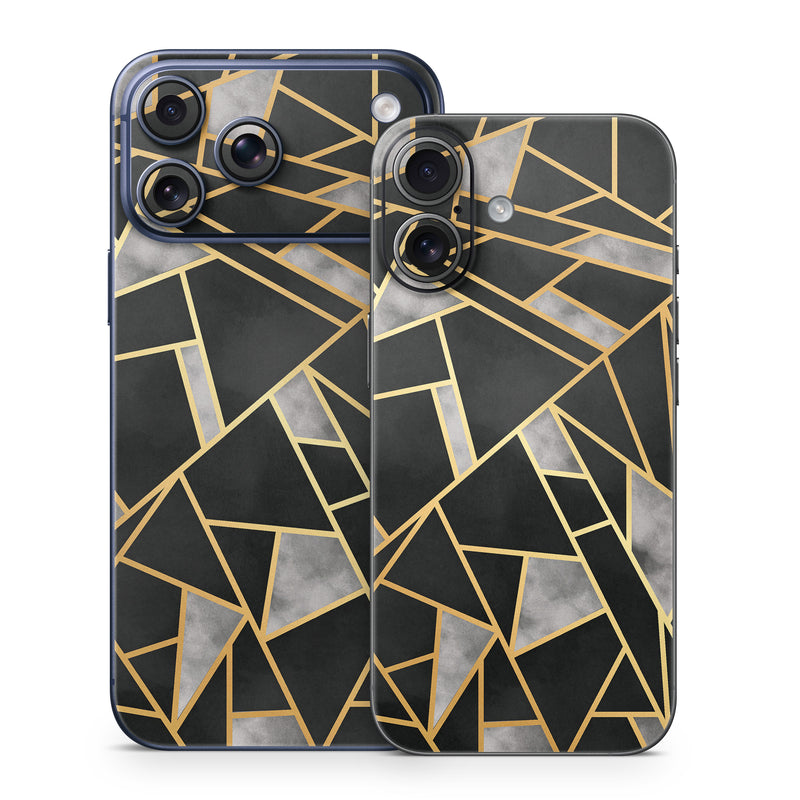iPhone 17 Series Skin design of Pattern, Triangle, Yellow, Line, Tile, Floor, Design, Symmetry, Architecture, Flooring, with black, gray, yellow colors