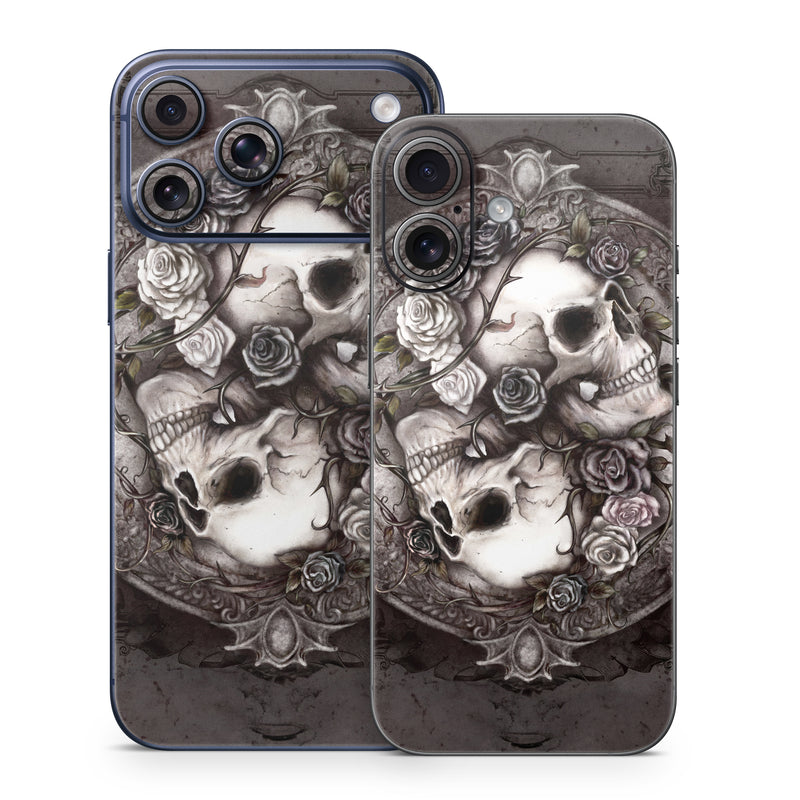 iPhone 17 Series Skin design of Skull, Bone, Illustration, Font, Still life photography, Photography, Still life, Art, Monochrome, Circle, with black, white, brown, pink colors