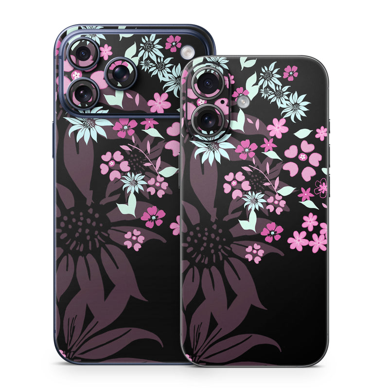 iPhone 17 Series Skin design of Pink, Pattern, Flower, Plant, Botany, Petal, Floral design, Design, Pedicel, Graphic design, with black, gray, purple, green, red, pink colors