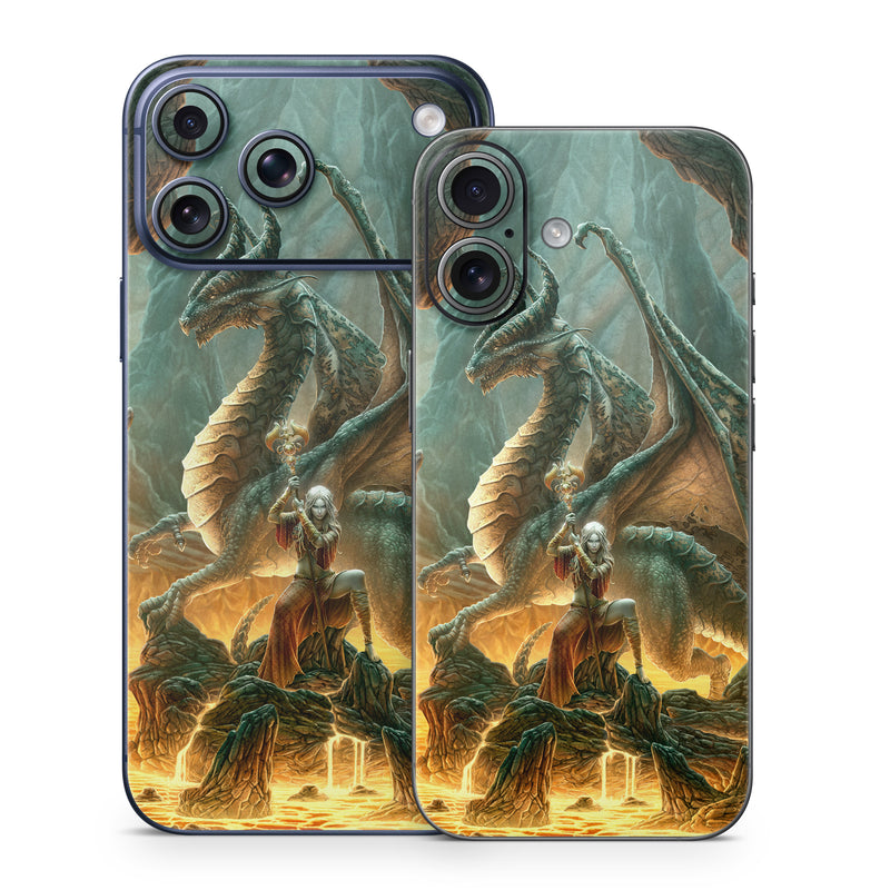 iPhone 17 Series Skin design of Dragon, Cg artwork, Mythology, Fictional character, Mythical creature, Art, Illustration, Cryptid, Sculpture, Demon, with black, green, red, gray, blue colors