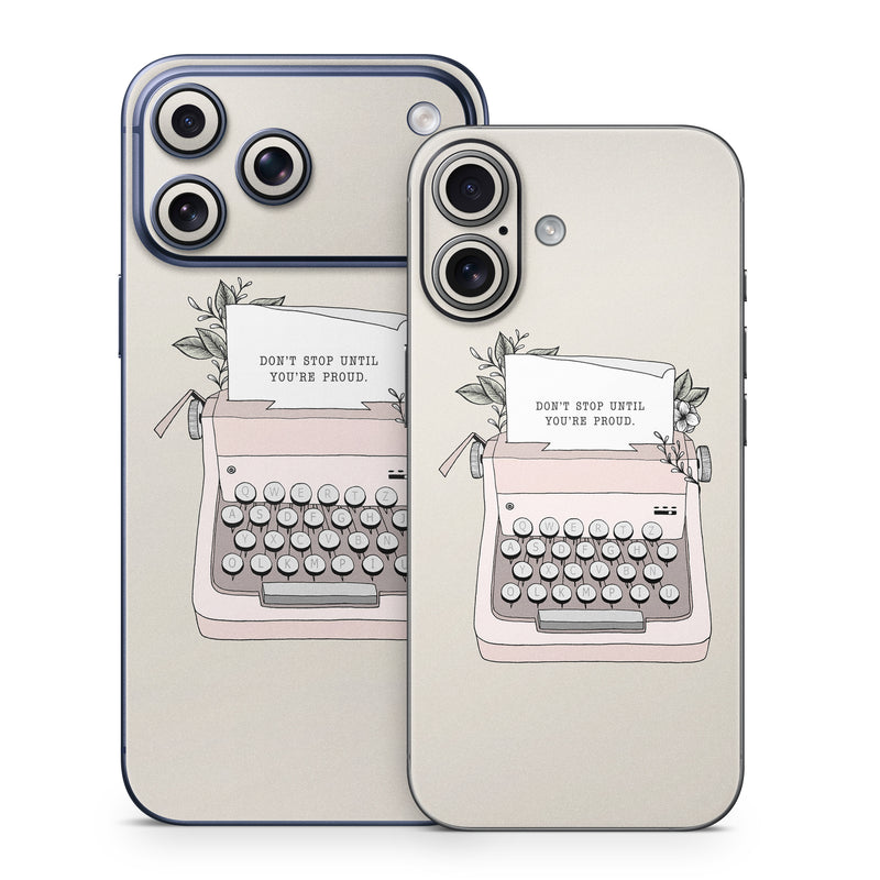 iPhone 17 Series Skin design of Typewriter, Office equipment, Space bar, Office supplies, Illustration, with black, white, pink colors