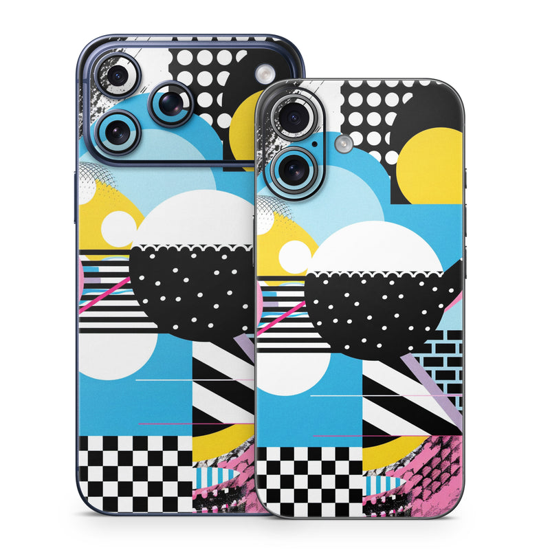 iPhone 17 Series Skin design of White, Yellow, Art, Font, Pattern, Circle, Design, Creative arts, Graphics, Electric blue, with blue, pink, white, black, yellow colors