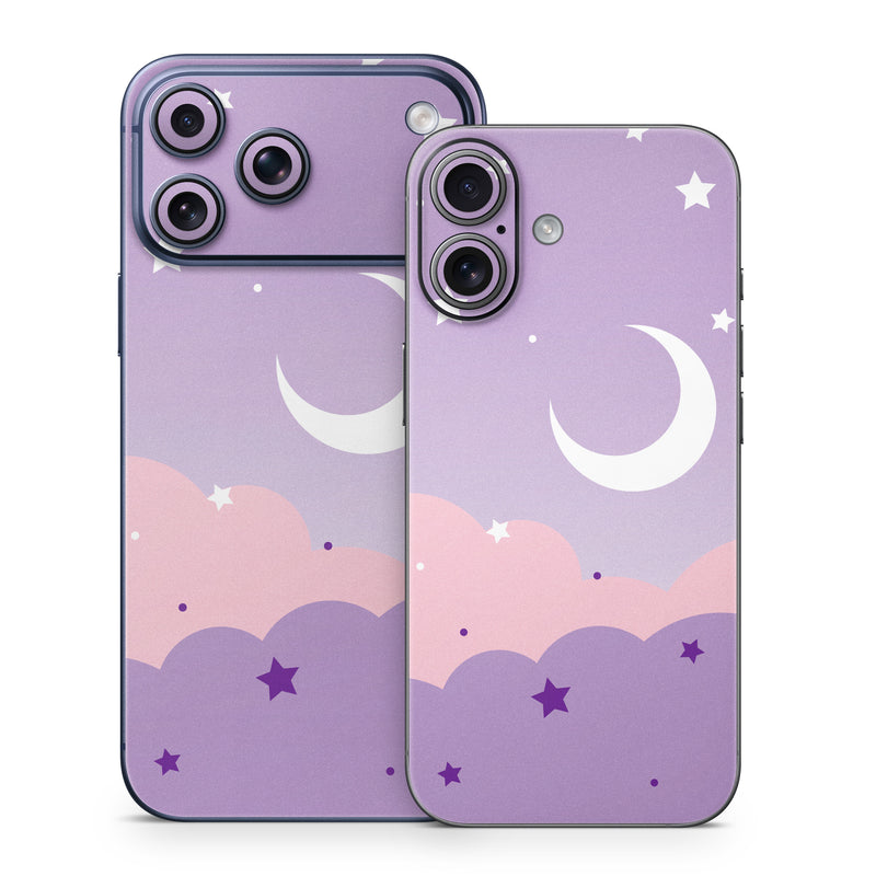 iPhone 17 Series Skin design of Astronomical object, Pink, Star, Purple, Crescent, Moon, Graphics, Animation, Wallpaper, Graphic design, with purple, white colors