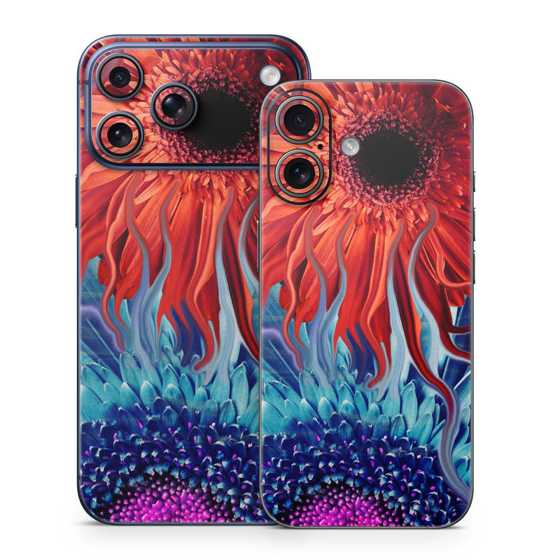 iPhone 17 Series Skin design of Psychedelic art, Pattern, Organism, Colorfulness, Art, Flower, Petal, Design, Fractal art, Electric blue, with red, black, blue, purple, gray colors