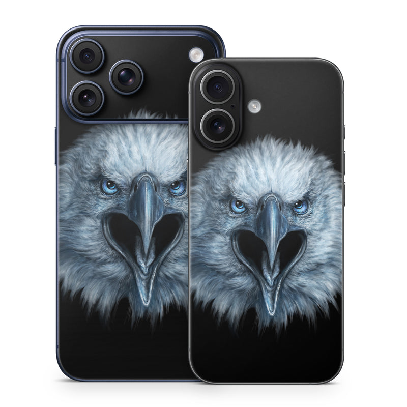 iPhone 17 Series Skin design of Bird, Vertebrate, Bird of prey, Beak, Eagle, Wildlife, Organ, Close-up, Eye, Accipitriformes, with white, gray, black, blue colors