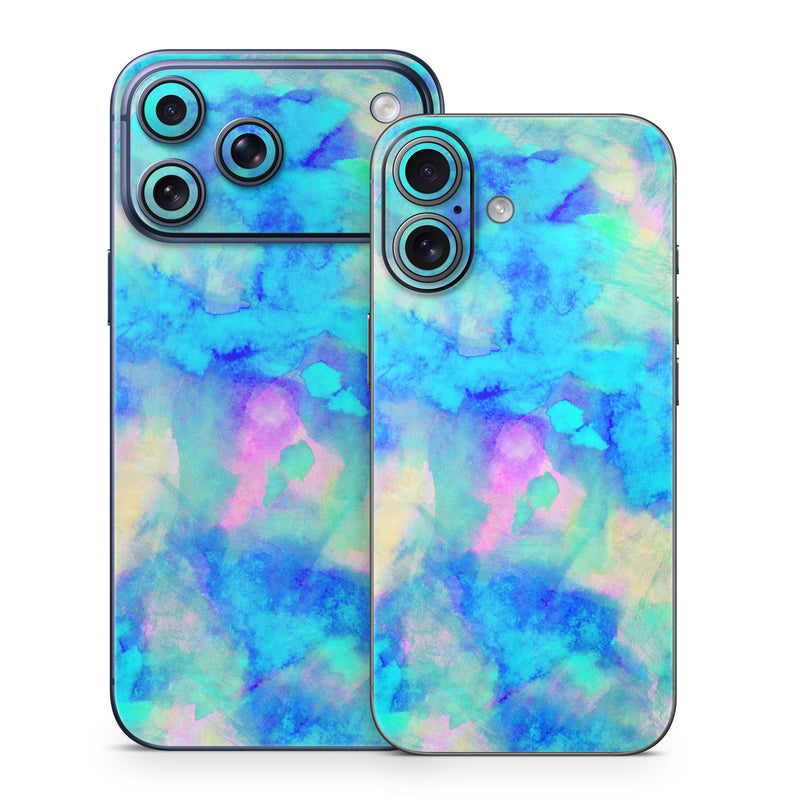 iPhone 17 Series Skin design of Blue, Turquoise, Aqua, Pattern, Dye, Design, Sky, Electric blue, Art, Watercolor paint, with blue, purple colors