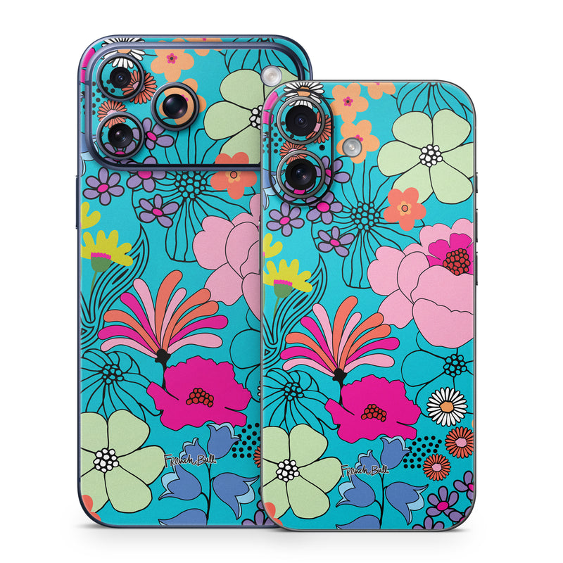 iPhone 17 Series Skin design of Flower, Green, Azure, Nature, Botany, Petal, Blue, Textile, Pink, Art, with blue, pink, yellow, orange, red, purple, green colors