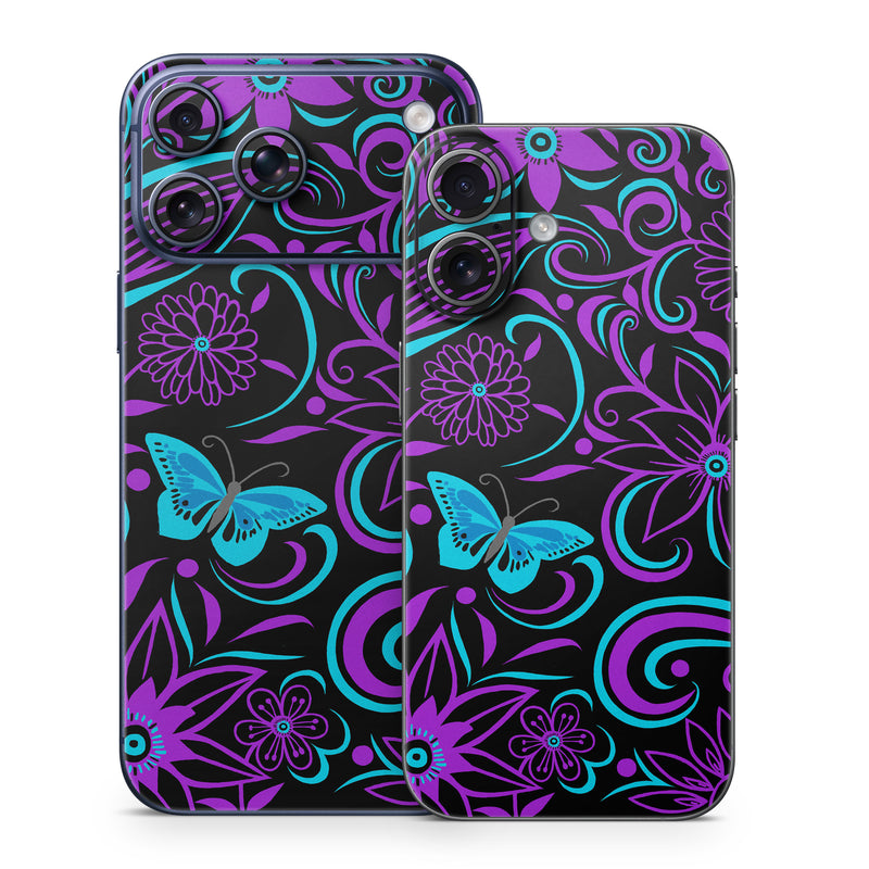 iPhone 17 Series Skin design of Pattern, Purple, Violet, Turquoise, Teal, Design, Floral design, Visual arts, Magenta, Motif, with black, purple, blue colors