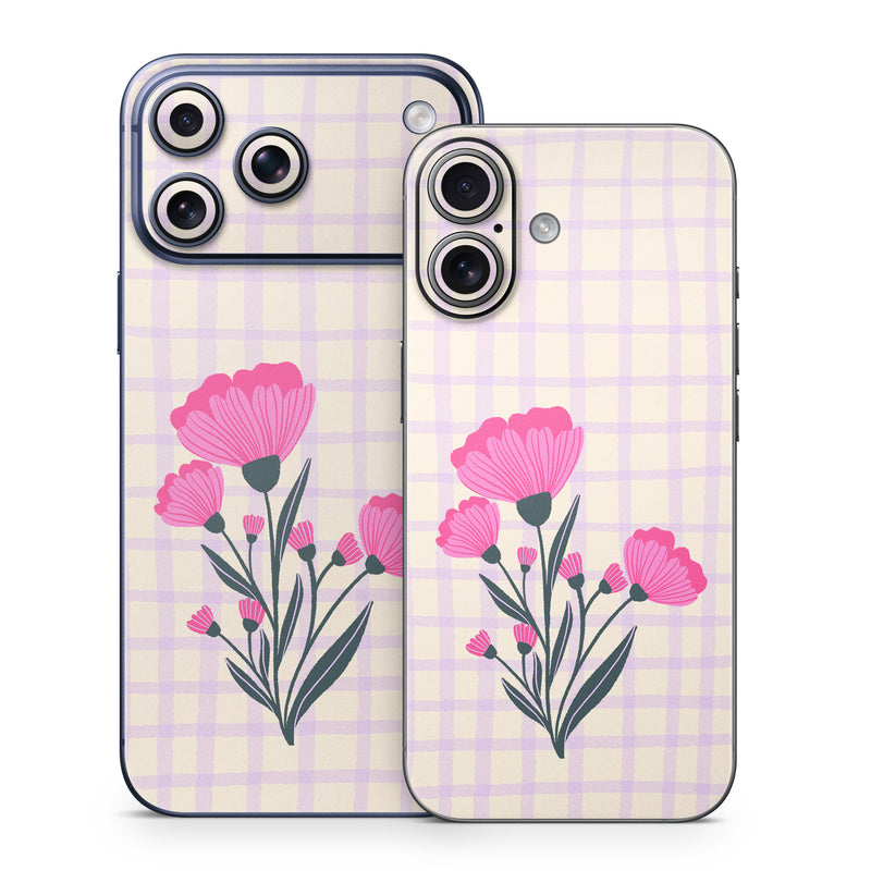 iPhone 17 Series Skin design of Flower, Plant, Petal, Product, Dishware, Textile, Creative arts, Pink, Art, Magenta, with white, green, pink, purple colors