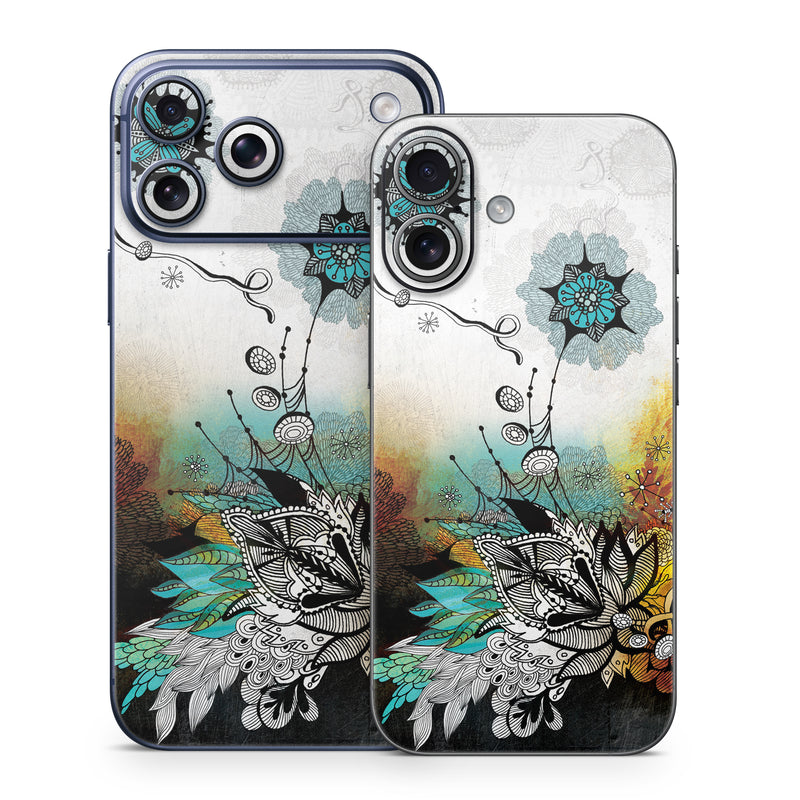 iPhone 17 Series Skin design of Graphic design, Illustration, Art, Design, Visual arts, Floral design, Font, Graphics, Modern art, Painting, with black, gray, red, green, blue colors