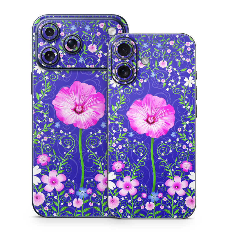 iPhone 17 Series Skin design of Purple, Violet, Flower, Plant, Wildflower, Pattern, Petal, Design, Graphics, Morning glory, with blue, purple, pink, green, white, yellow colors
