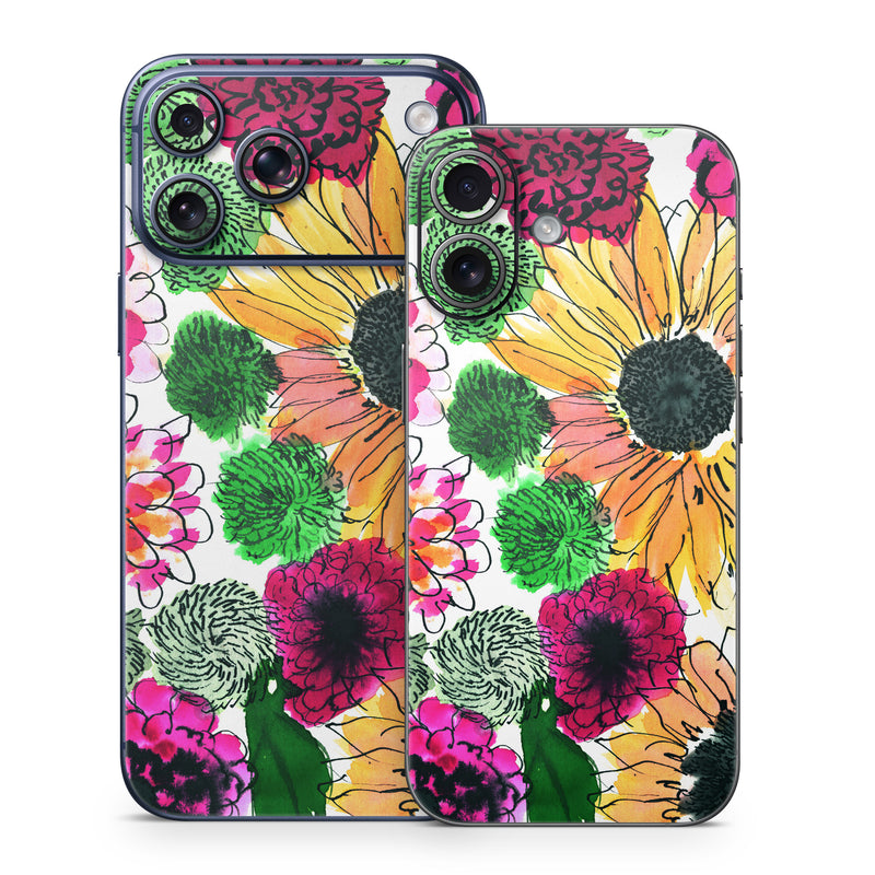 iPhone 17 Series Skin design of Flower, Floral design, Plant, Gazania, african daisy, Petal, Pattern, Botany, Wildflower, Design, with red, yellow, green, pink, black colors