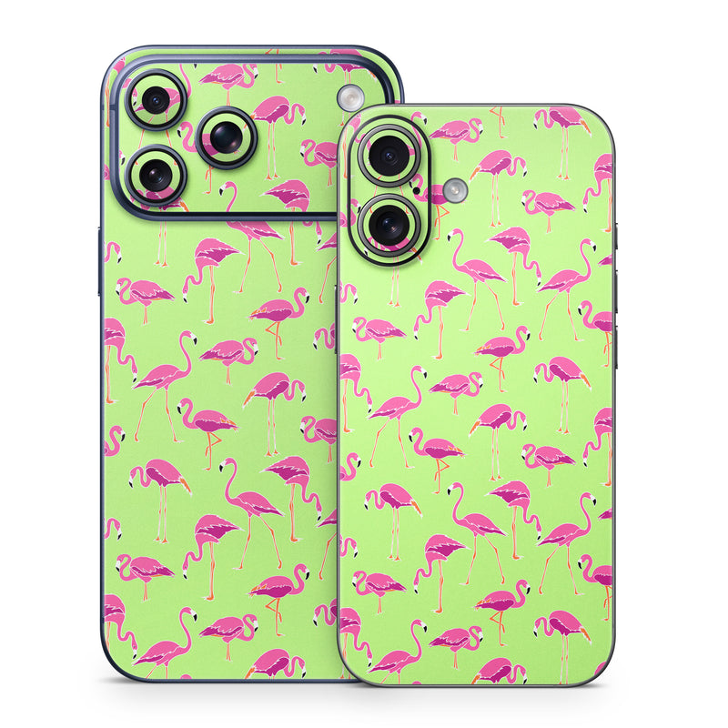 iPhone 17 Series Skin design of Pink, Green, Red, Pattern, Wrapping paper, Textile, Design, Flamingo, Line, with pink, green colors