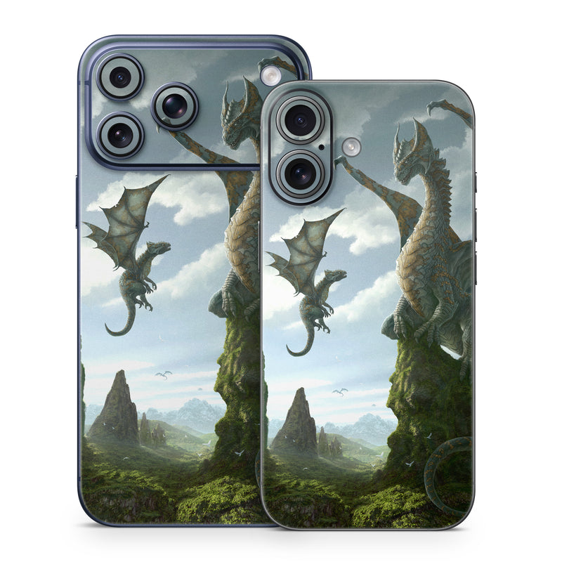 iPhone 17 Series Skin design of Dragon, Cg artwork, Fictional character, Mythical creature, Mythology, Extinction, Cryptid, Illustration, Games, Massively multiplayer online role-playing game, with black, gray, blue, white, purple colors