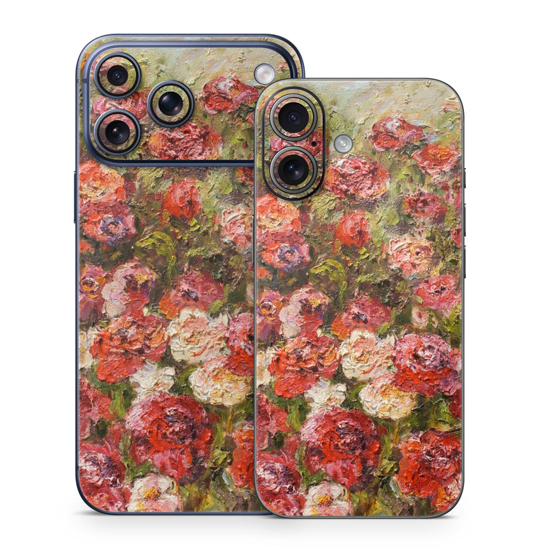iPhone 17 Series Skin design of Flower, Garden roses, Rose, Plant, Floribunda, Flowering plant, Rosa × centifolia, Rose family, Botany, Petal, with red, black, green, gray colors