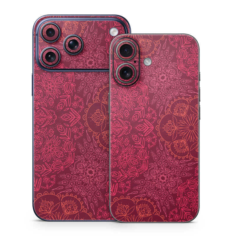 iPhone 17 Series Skin design of Red, Pattern, Pink, Magenta, Purple, Maroon, Violet, Textile, Design, Wallpaper, with red, black colors