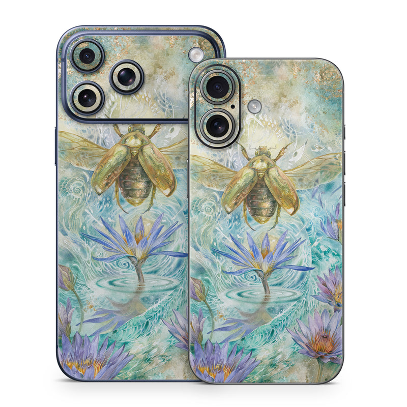 iPhone 17 Series Skin design of Painting, Fictional character, Art, Flower, Watercolor paint, Plant, Wildflower, Angel, Honeybee, Mythology, with blue, yellow, brown, purple, red, white colors