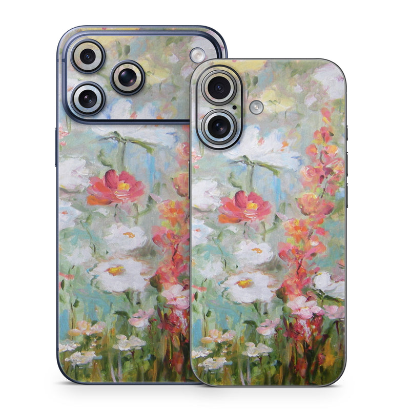 iPhone 17 Series Skin design of Flower, Painting, Watercolor paint, Plant, Modern art, Wildflower, Botany, Meadow, Acrylic paint, Flowering plant, with gray, black, green, red, blue colors