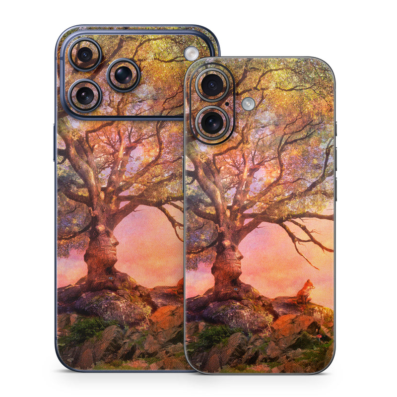 iPhone 17 Series Skin design of Nature, Tree, Sky, Natural landscape, Branch, Leaf, Woody plant, Trunk, Landscape, Plant, with pink, red, black, green, gray, orange colors
