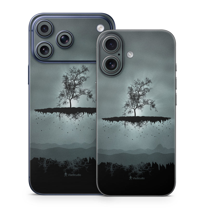 iPhone 17 Series Skin design of Reflection, Sky, Nature, Water, Black, Tree, Black-and-white, Monochrome photography, Natural landscape, Atmospheric phenomenon, with black, gray, blue colors