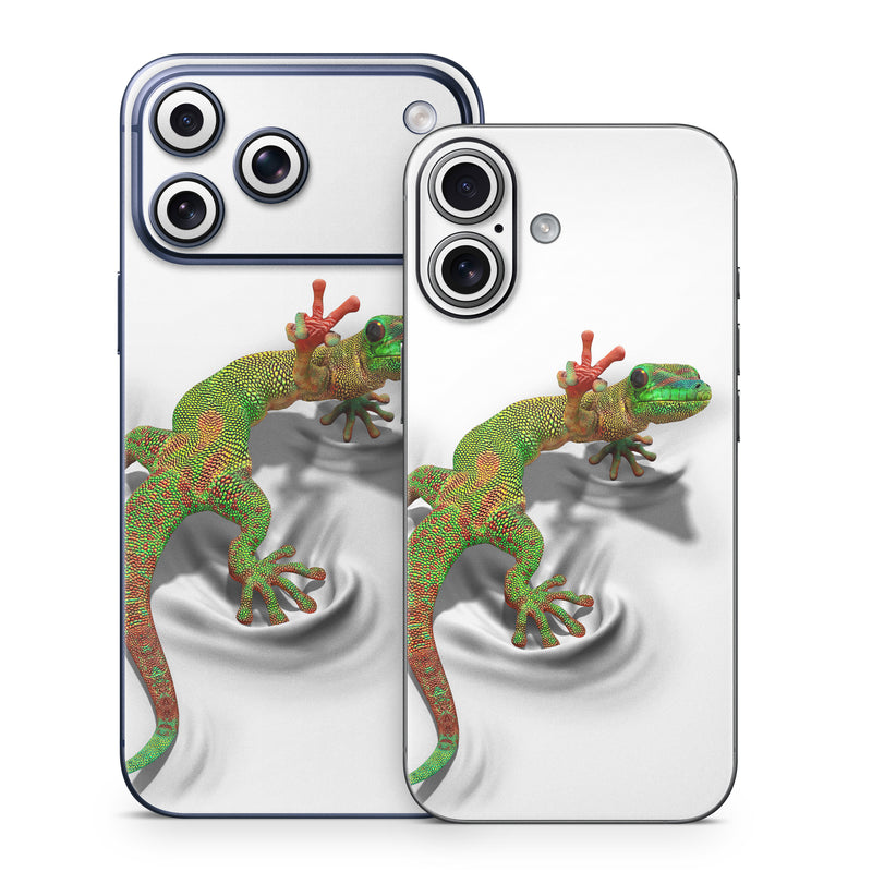 iPhone 17 Series Skin design of Lizard, Reptile, Gecko, Scaled reptile, Green, Iguania, Animal figure, Wall lizard, Fictional character, Iguanidae, with white, gray, black, red, green colors