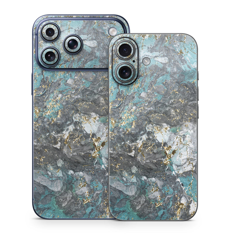 iPhone 17 Series Skin design of Blue, Turquoise, Green, Aqua, Teal, Geology, Rock, Painting, Pattern, with black, white, gray, green, blue colors