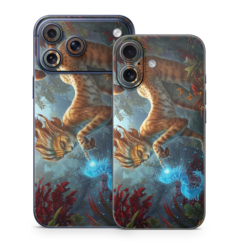 iPhone 17 Series Skin design of Fictional character, Mythology, Illustration, Cg artwork, Sky, Organism, Dragon, Felidae, Mythical creature, Art, with yellow, red, black, green, blue colors