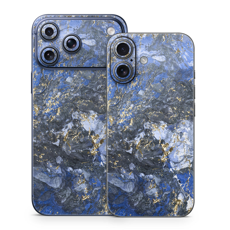 iPhone 17 Series Skin design of Blue, Water, Cobalt blue, Rock, Painting, Geology, Electric blue, Mineral, Pattern, Acrylic paint, with black, blue, yellow, white, gray colors