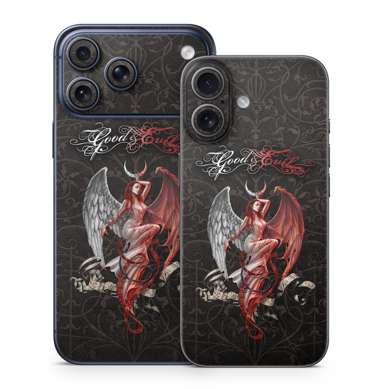 iPhone 17 Series Skin design of Illustration, Fictional character, Graphic design, Supernatural creature, Demon, Cg artwork, Art, Mythology, Angel, Wing, with black, white, red colors