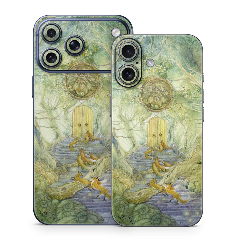 iPhone 17 Series Skin design of Painting, Art, Mythology, Visual arts, Watercolor paint, Organism, Fictional character, Modern art, Landscape, Acrylic paint, with green, brown, red, yellow, blue, purple colors