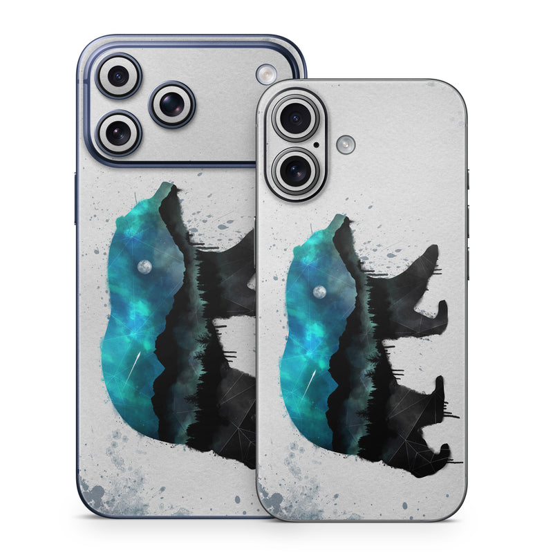 iPhone 17 Series Skin design of Bear, Illustration, Grizzly bear, Art, Watercolor paint, Snout, Carnivore, Graphic design, Space, Polar bear, with gray, black, white, green, blue colors