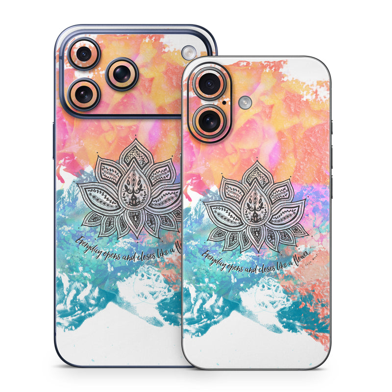 iPhone 17 Series Skin design of Pink, Leaf, Pattern, Design, Graphic design, Illustration, Symmetry, Visual arts, Art, Plant, with orange, yellow, red, blue, green, black colors