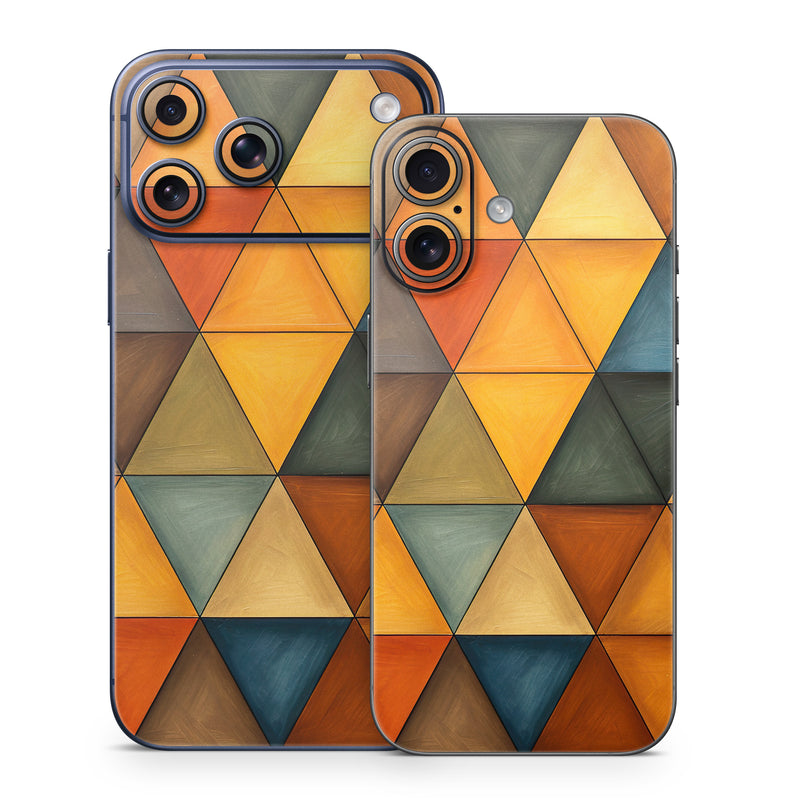 iPhone 17 Series Skin design of Brown, Colorfulness, Rectangle, Azure, Amber, Orange, Triangle, Art, Flooring, Line, with yellow, orange, red, black, blue, brown colors