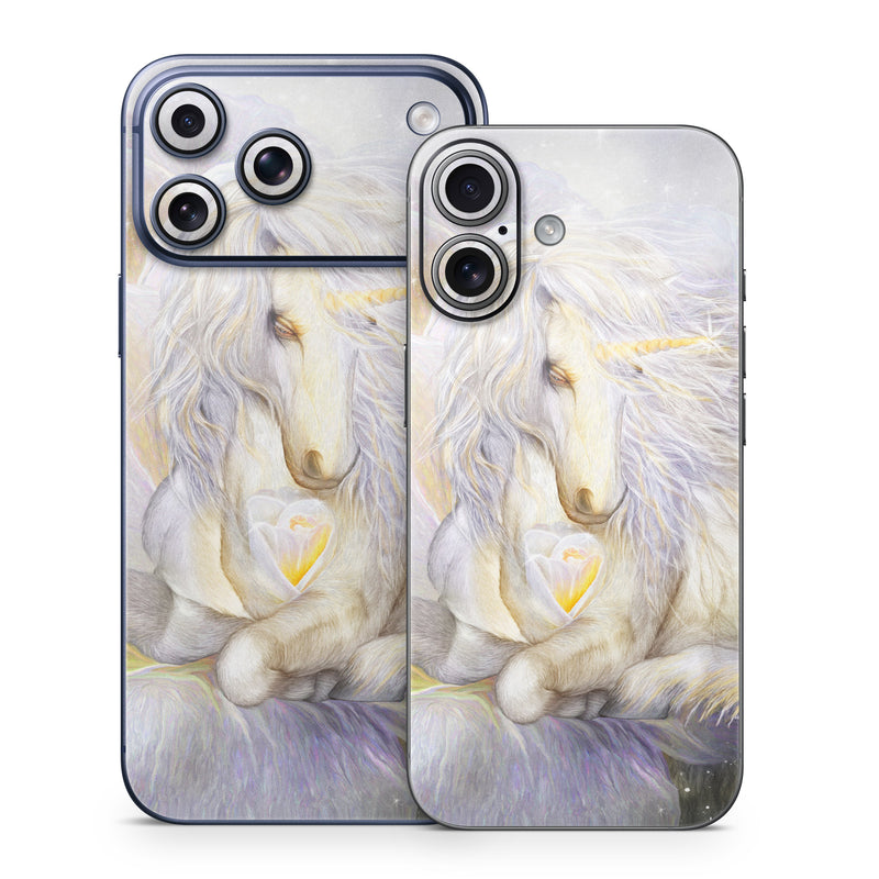 iPhone 17 Series Skin design of Fictional character, Mythical creature, Unicorn, Sky, Mythology, Supernatural creature, Illustration, with gray, black, green, pink, blue colors