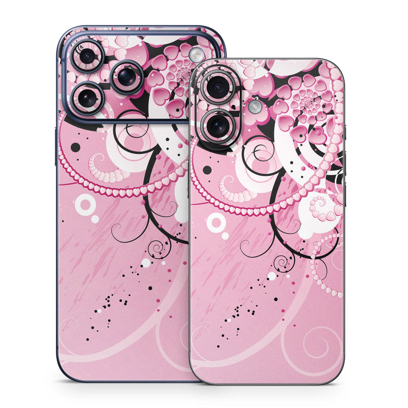 iPhone 17 Series Skin design of Pink, Floral design, Graphic design, Text, Design, Flower Arranging, Pattern, Illustration, Flower, Floristry, with pink, gray, black, white, purple, red colors
