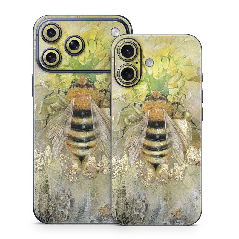 iPhone 17 Series Skin design of Honeybee, Insect, Bee, Membrane-winged insect, Invertebrate, Pest, Watercolor paint, Pollinator, Illustration, Organism, with yellow, orange, black, green, gray, pink colors