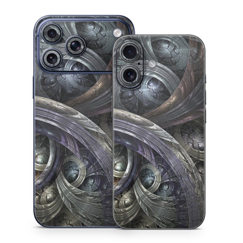 iPhone 17 Series Skin design of Fractal art, Graphic design, Art, Cg artwork, Darkness, Circle, Pattern, Illustration, Graphics, Metal, with black, gray, blue colors