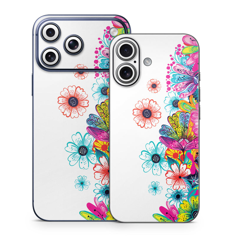iPhone 17 Series Skin design of Pattern, Floral design, Design, Graphic design, Flower, Wildflower, Plant, Graphics, Clip art, Visual arts, with white, pink, blue, yellow, purple, red colors