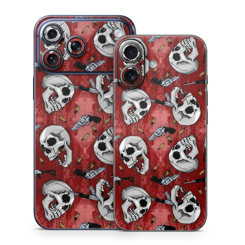 iPhone 17 Series Skin design of Skull, Red, Bone, Personal protective equipment, Skeleton, Mask, Font, Sports gear, Headgear, Pattern, with black, red, gray colors