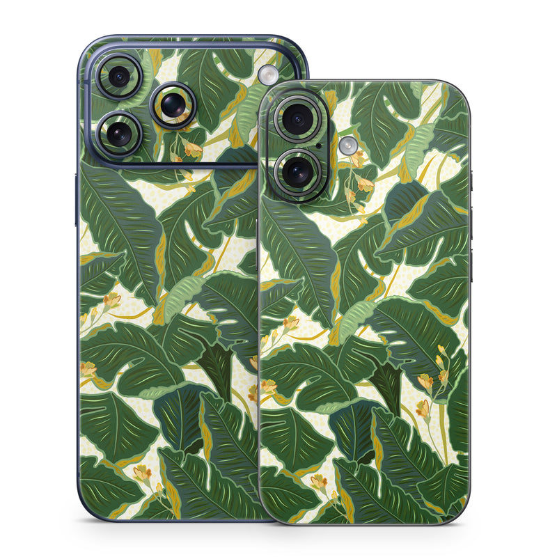 iPhone 17 Series Skin design of Leaf, Plant, Flower, Pattern, Botany, Tree, Design, Flowering plant, Arrowroot family, Terrestrial plant, with green, yellow colors