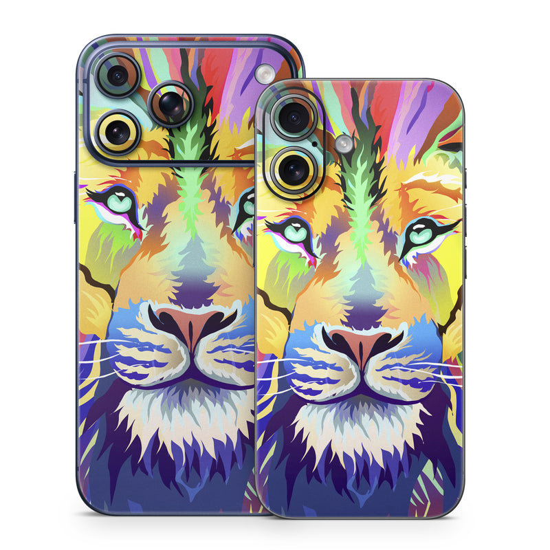 iPhone 17 Series Skin design of Bengal tiger, Felidae, Lion, Wildlife, Big cats, Tiger, Carnivore, Art, Illustration, Painting, with orange, yellow, green, red, pink, blue, purple colors