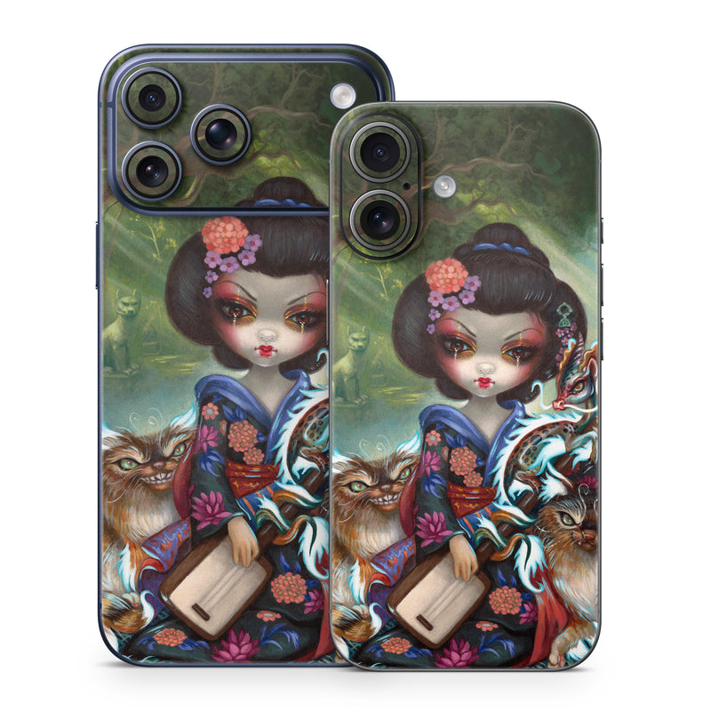 iPhone 17 Series Skin design of Cat, Felidae, Whiskers, Illustration, Art, Small to medium-sized cats, Doll, Kitten, Norwegian forest cat, Fawn, with black, white, red, brown, blue, green, pink, purple colors