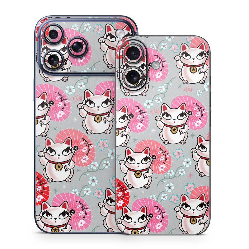 iPhone 17 Series Skin design of Pink, Red, Cartoon, Design, Line, Textile, Pattern, Illustration, Smile, Fictional character, with white, red, pink, gray, blue, black colors