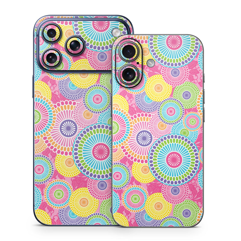 iPhone 17 Series Skin design of Pattern, Circle, Textile, Design, Visual arts, Wrapping paper, with gray, pink, purple, orange, blue, green colors