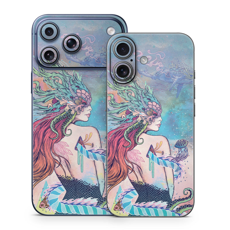 iPhone 17 Series Skin design of Illustration, Fictional character, Art, Cg artwork, Fiction, Mythology, Painting, Mermaid, with blue, purple, green, red, yellow, pink colors
