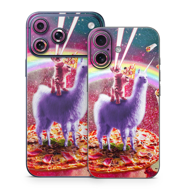 iPhone 17 Series Skin design of Llama, Unicorn, Fictional character, Illustration, Graphic design, Livestock, Camelid, Mythical creature, Graphics, Art, with red, white, yellow, gray, purple, blue, green colors