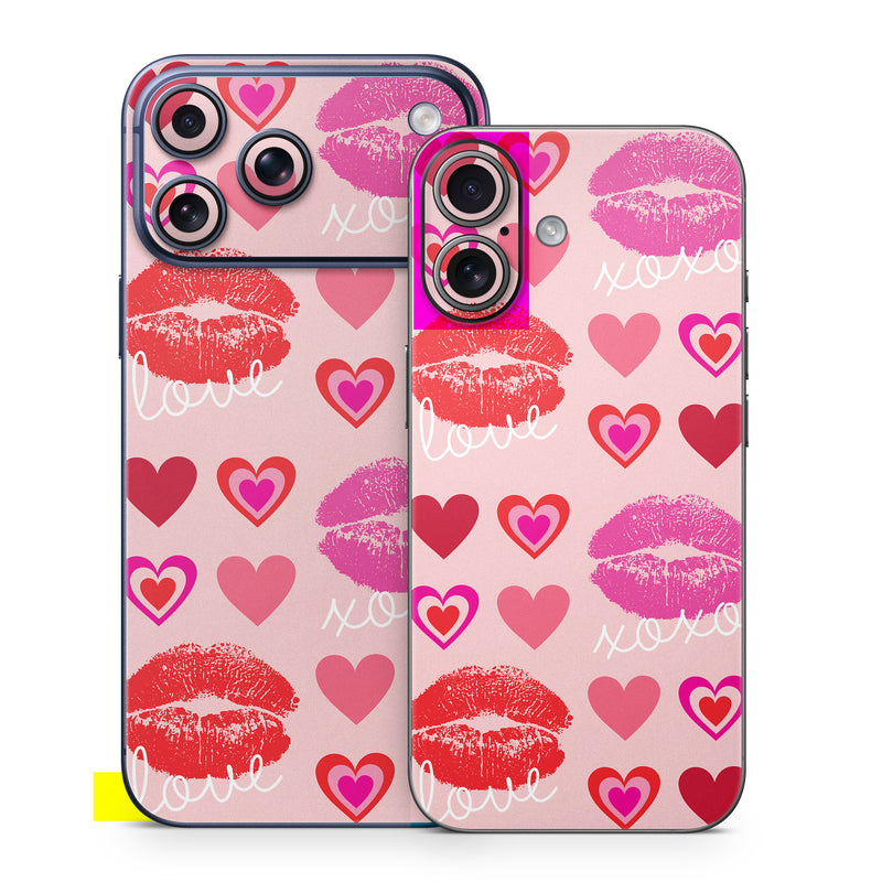 iPhone 17 Series Skin design of Organ, Pink, Red, Font, Material property, Magenta, Heart, Pattern, Happy, Love, with pink, red, white colors