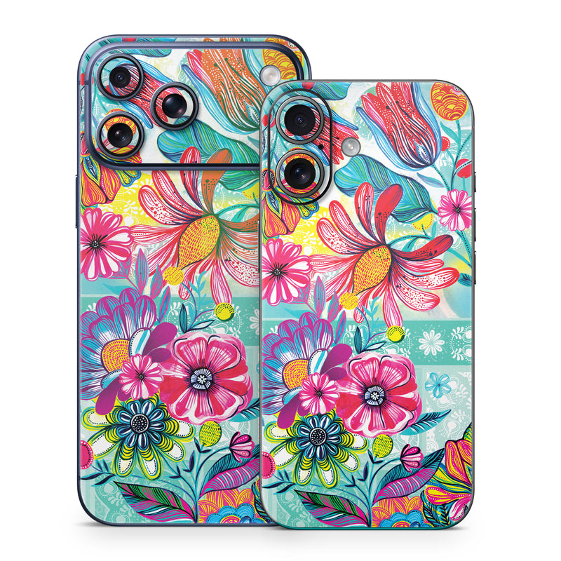 iPhone 17 Series Skin design of Pattern, Floral design, Textile, Pink, Design, Flower, Visual arts, Wildflower, Plant, with blue, pink, purple, red, green, yellow, orange colors